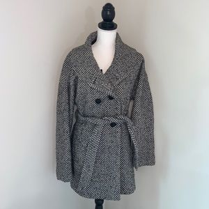 Loft Pea Coat Gray & White Size Medium